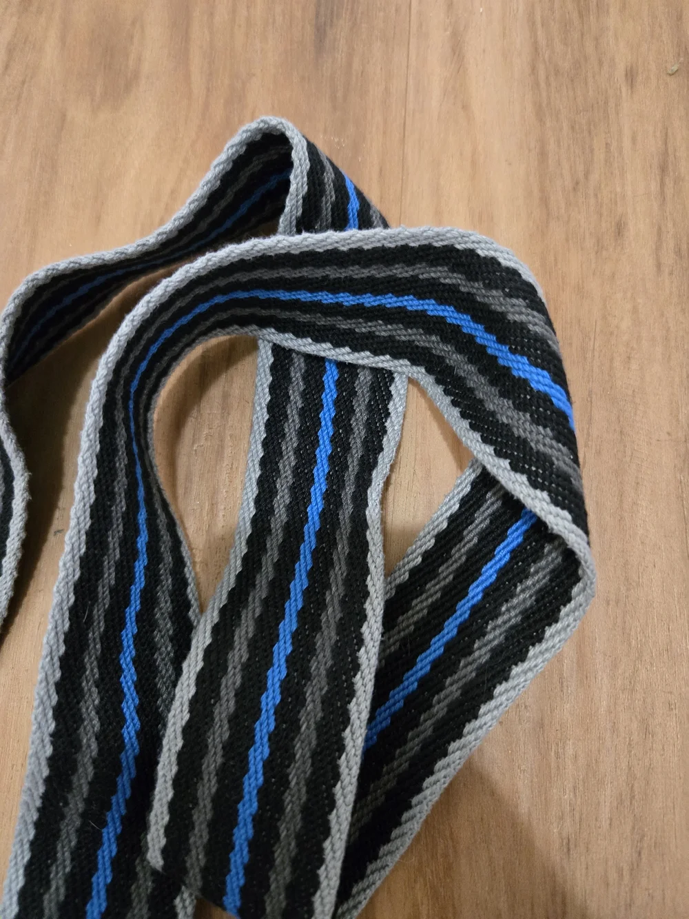 4/$15 Striped Webbing D-Ring Belt in Black, Gray & Blue Boho Accessory